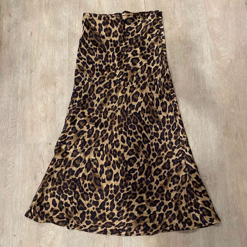 Leopard Satin Midi Skirt
